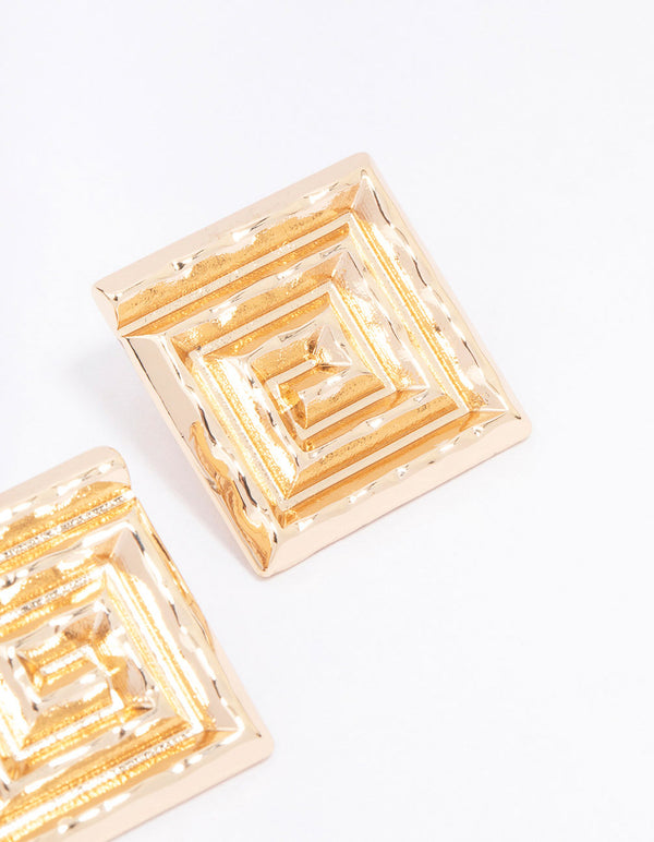 Gold Maze Square Stud Earrings