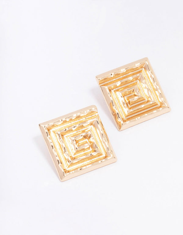 Gold Maze Square Stud Earrings