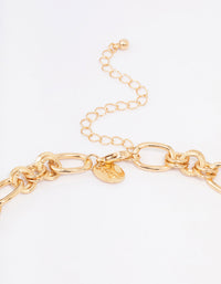 Gold Round Link Diamante Toggle Necklace - link has visual effect only