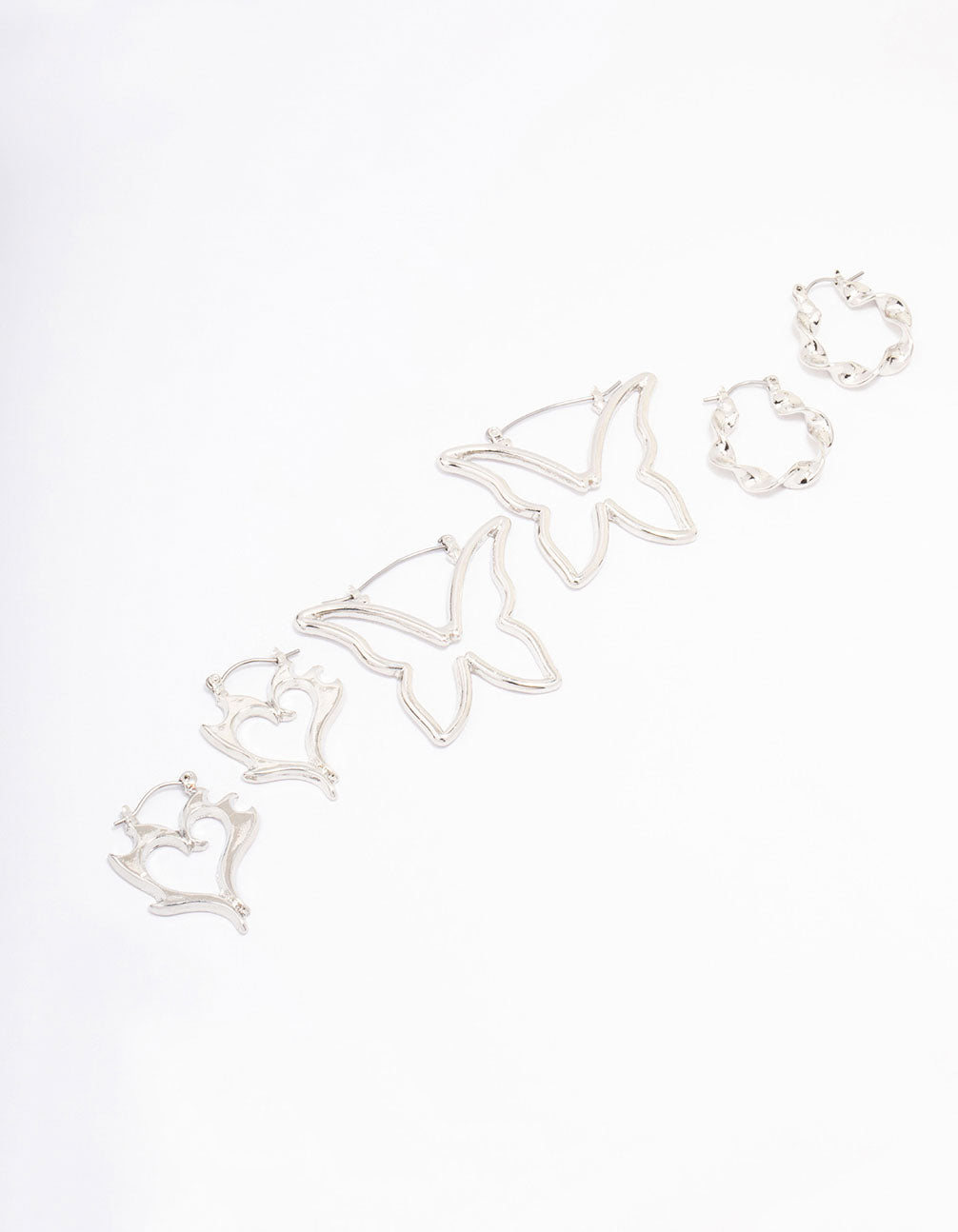 Silver Butterfly Twisted Hoop Earring 3-Pack