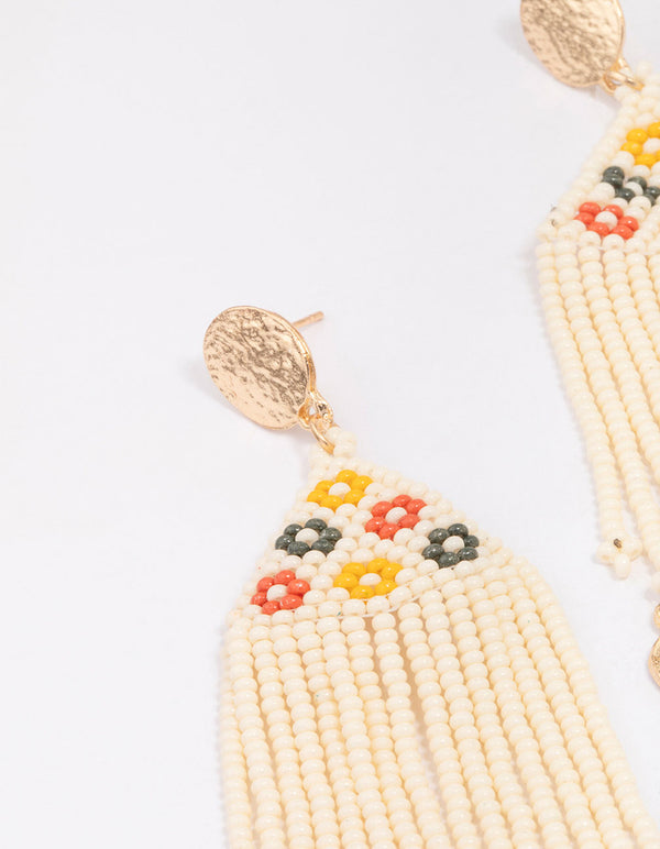 Gold Beaded Fringe Drop Earrings