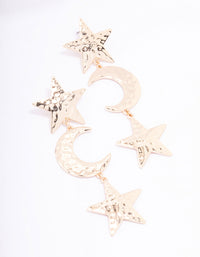 Gold Textured Star & Moon Drop Earrings - link has visual effect only