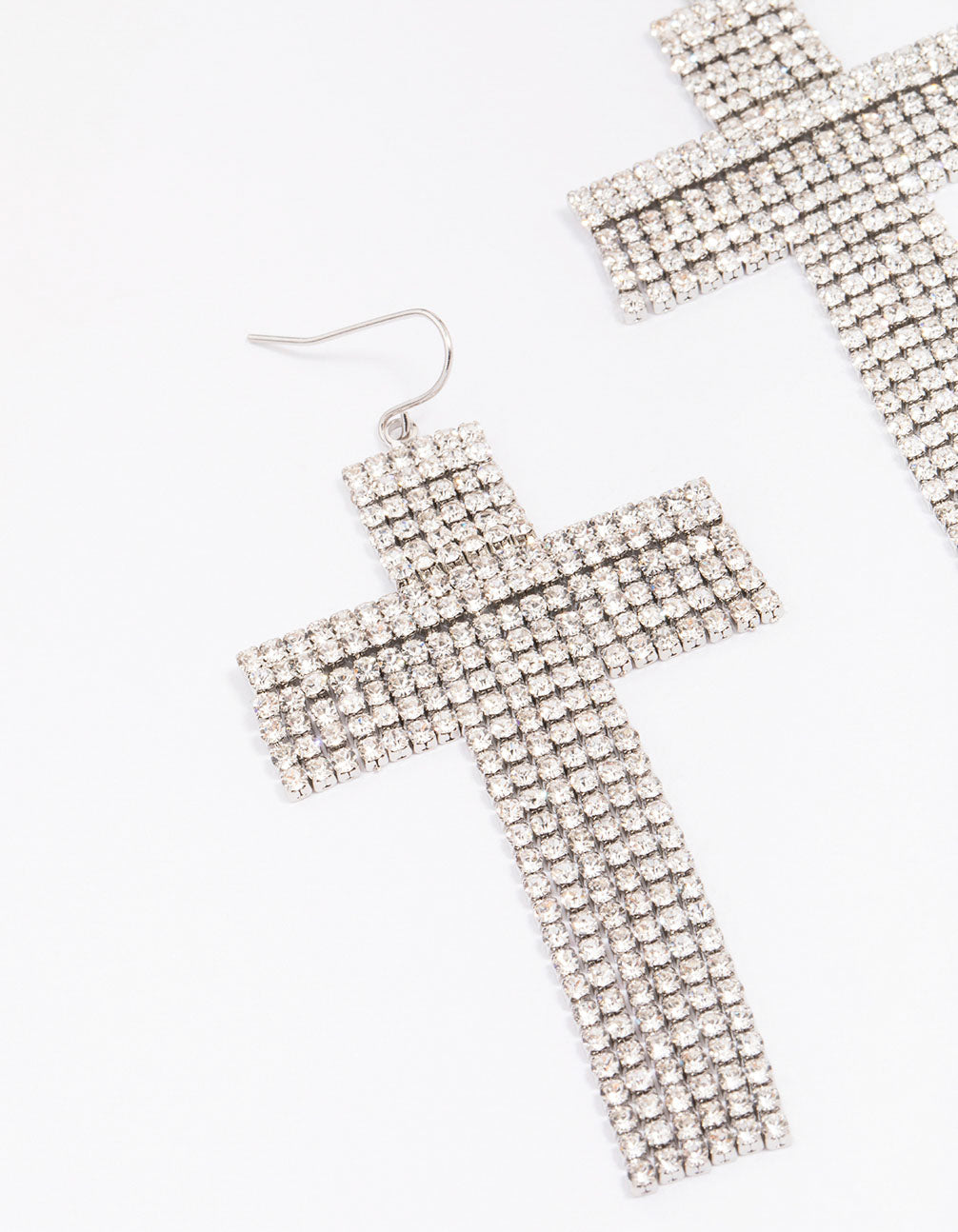 Silver Flowing Cross Drop Earrings