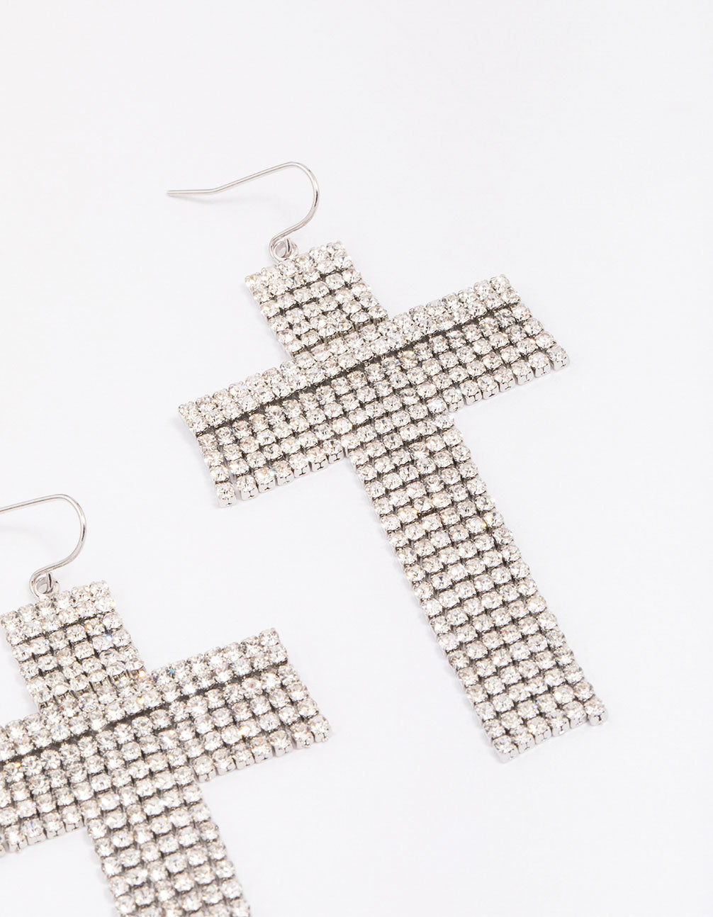 Silver Flowing Cross Drop Earrings