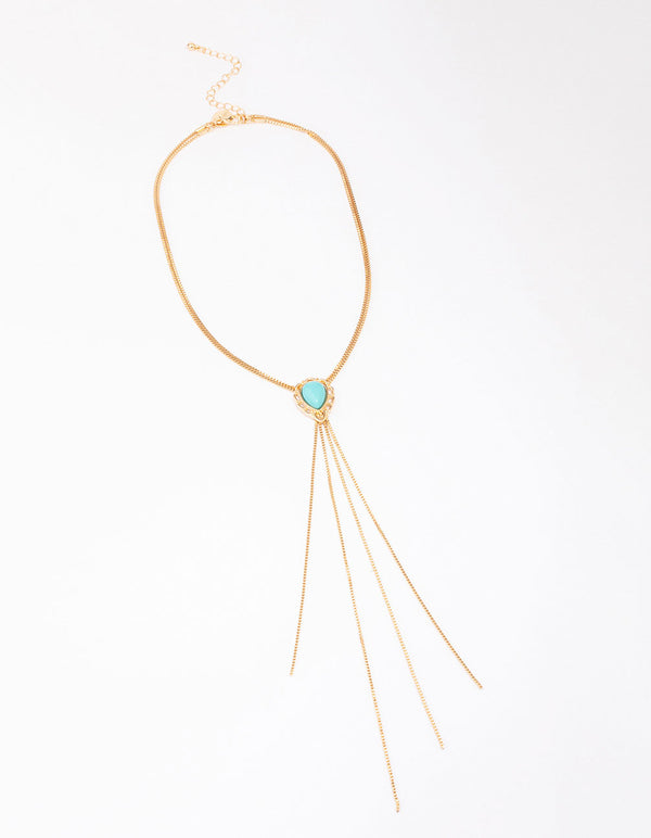 Gold Turquoise Stone Bolo Chain Necklace
