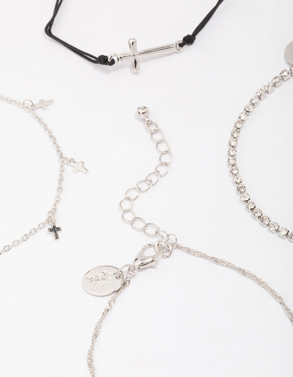 Silver Mini Cross Bracelet 4-Pack