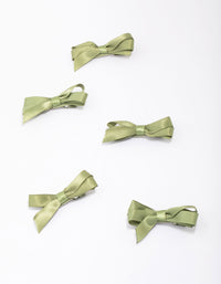 Green Mini Satin Hair Bow Clips 5-Pack - link has visual effect only