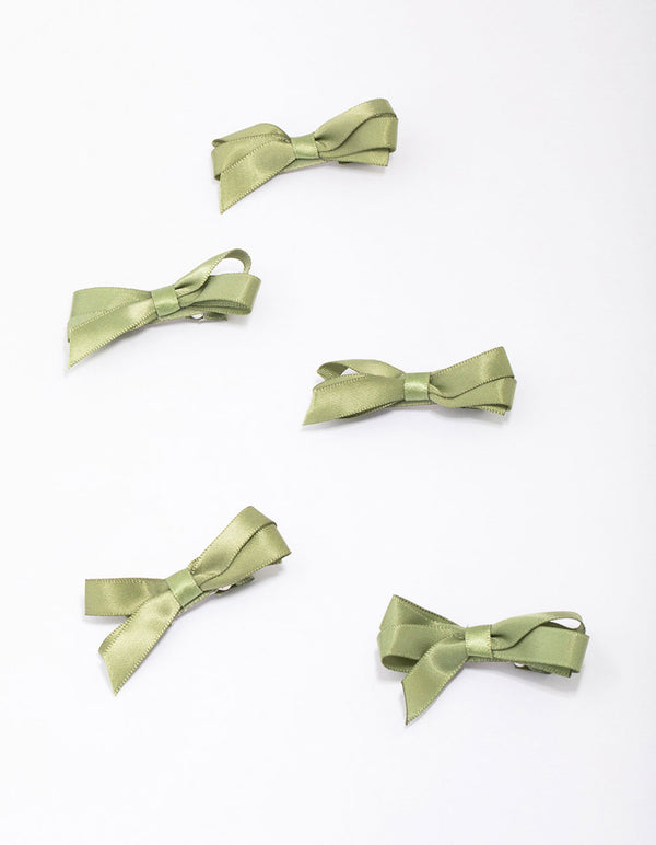 Green Mini Satin Hair Bow Clips 5-Pack
