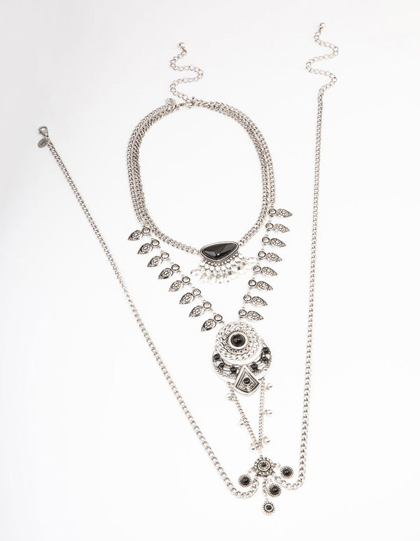 Antique Silver Round Crescent Body Chain