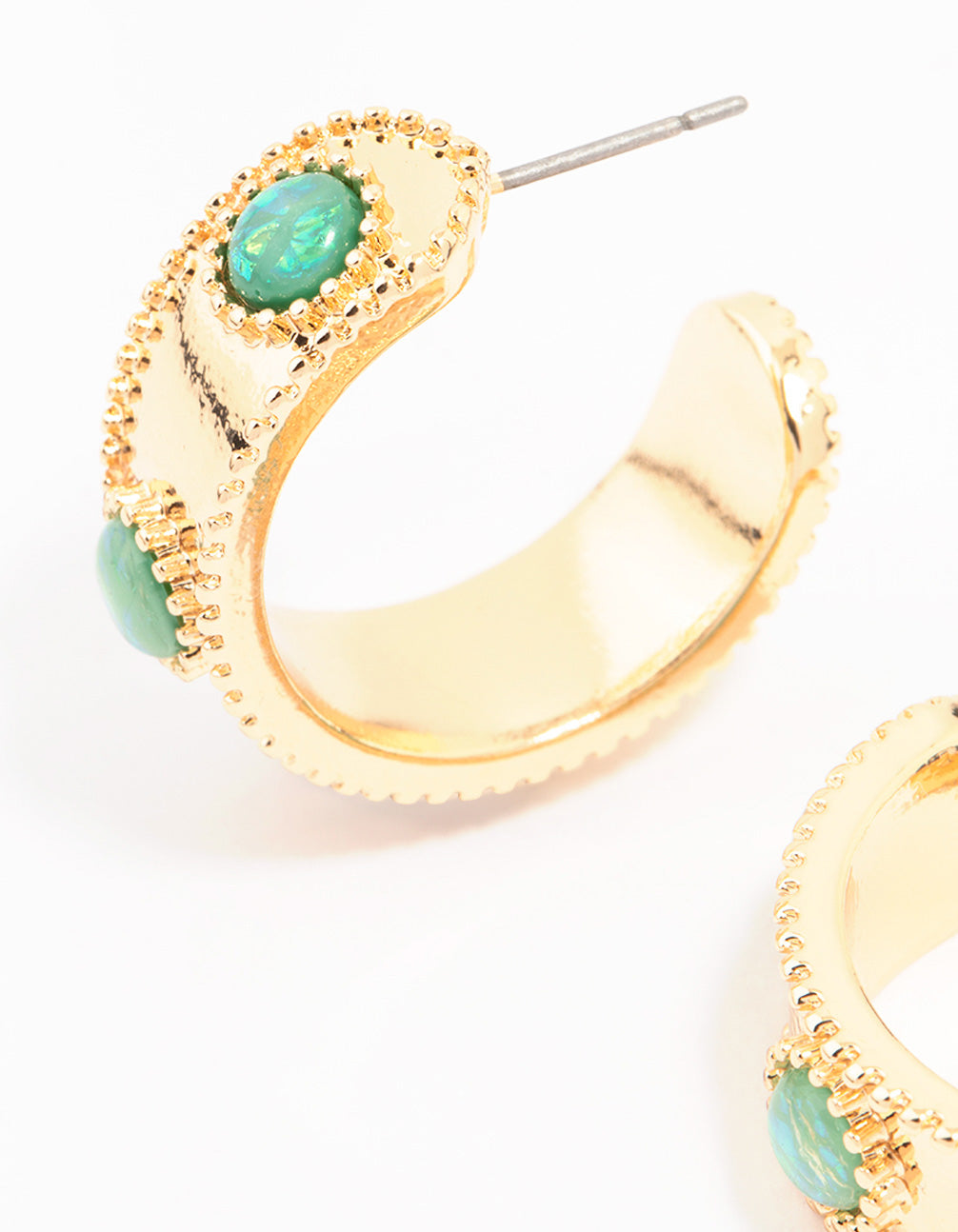 Gold Textured Stone Hoop Earrings