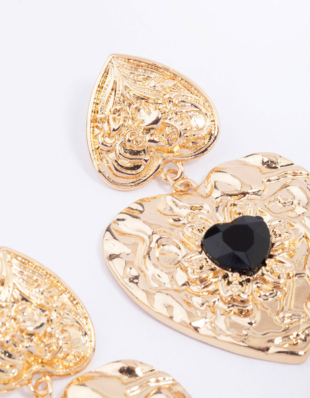 Gold Double Heart Stone Drop Earrings