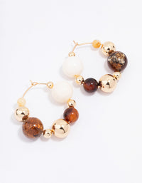 Gold Chunky Neutral Beaded Hoop Earrings - link has visual effect only