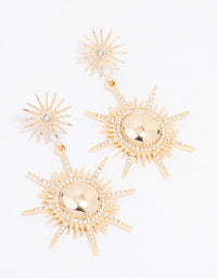 Gold Star Diamante Double Drop Earrings - link has visual effect only