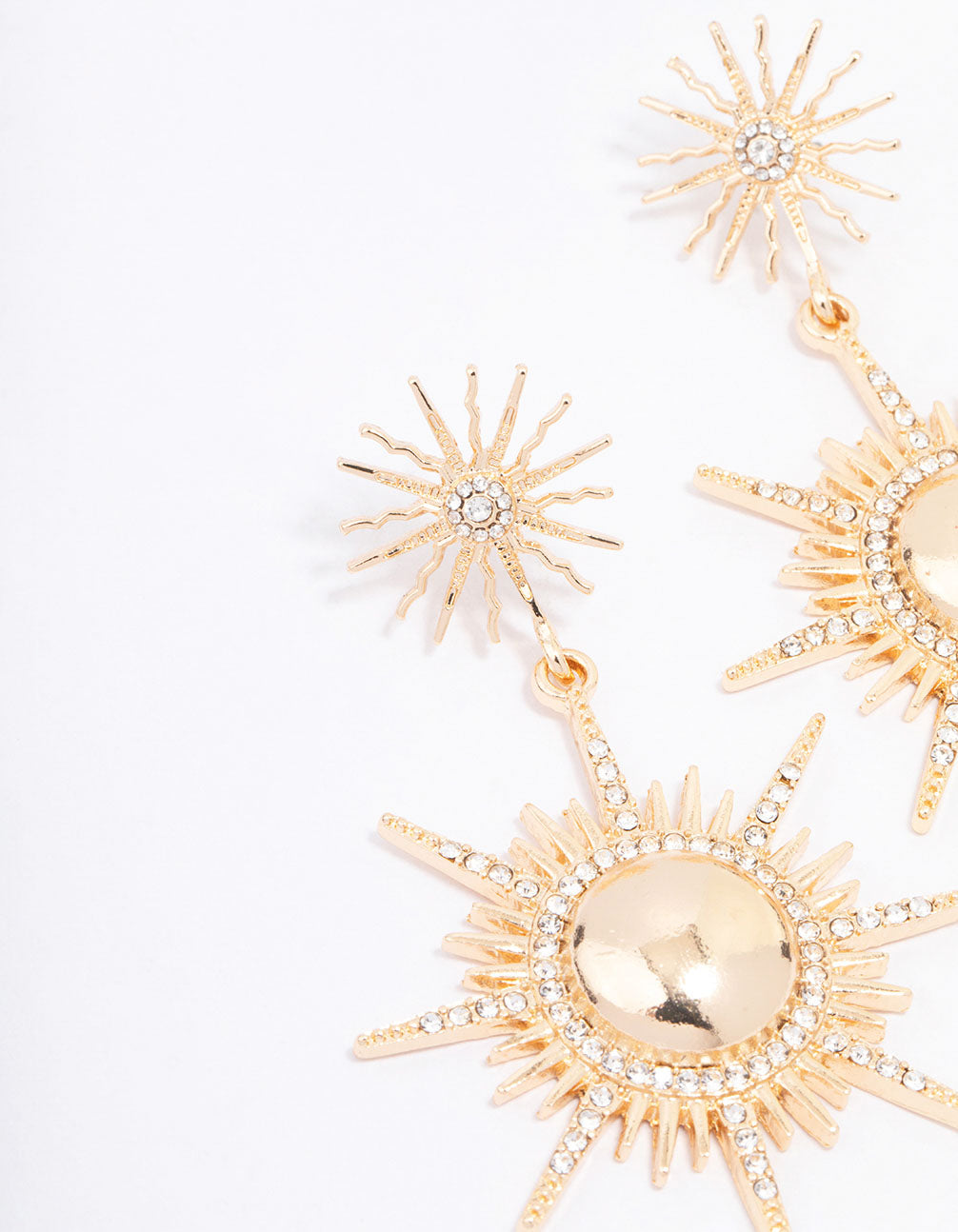 Gold Star Diamante Double Drop Earrings