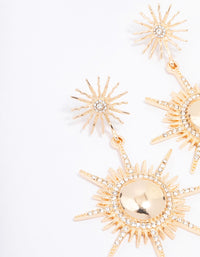 Gold Star Diamante Double Drop Earrings - link has visual effect only