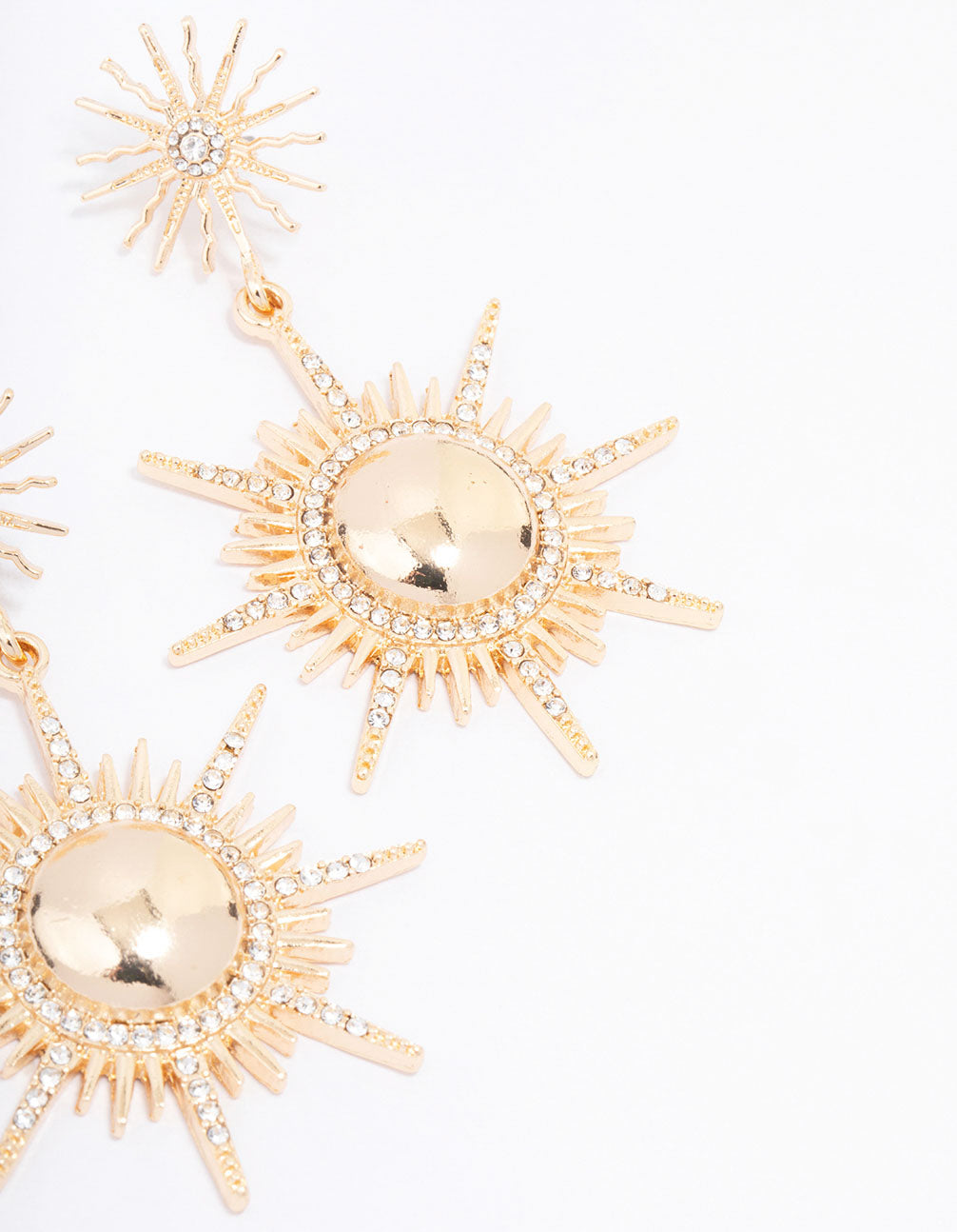 Gold Star Diamante Double Drop Earrings