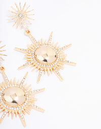 Gold Star Diamante Double Drop Earrings - link has visual effect only