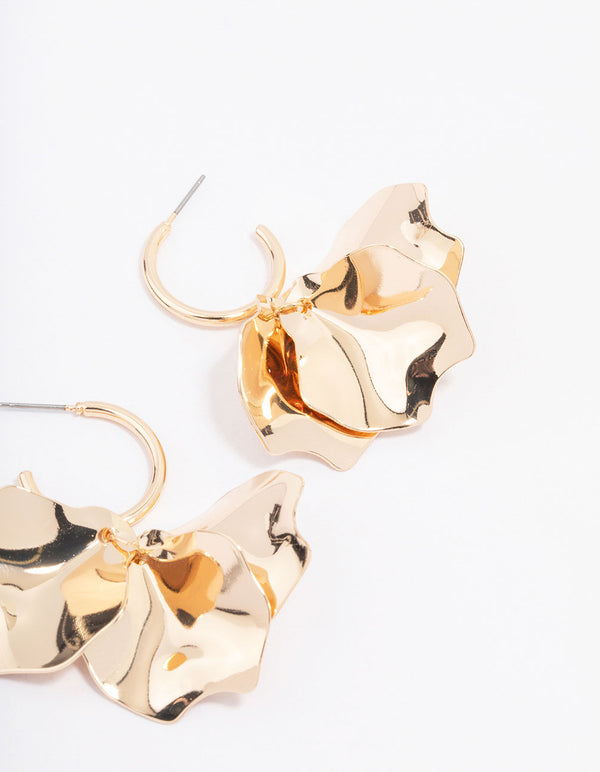 Gold Smooth Petal Drop Earrings