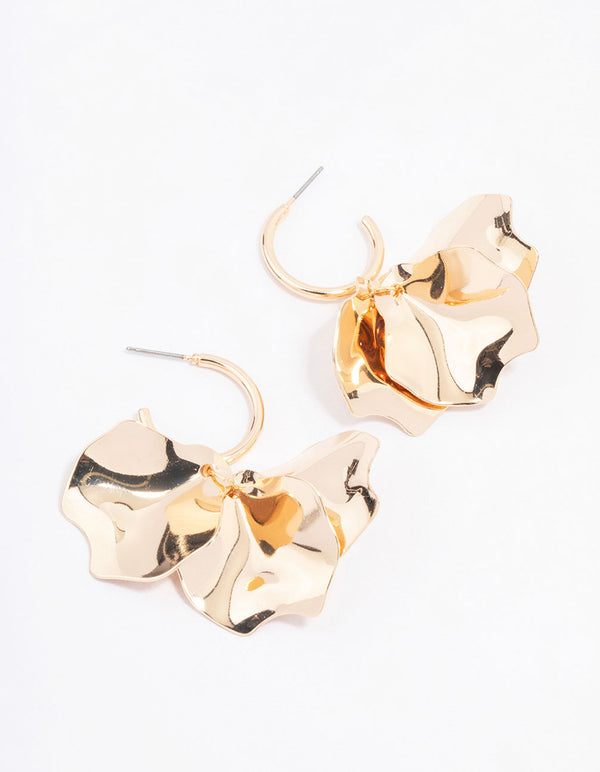 Gold Smooth Petal Drop Earrings