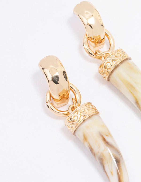 Gold Acrylic Marble Tusk Drop Earrings