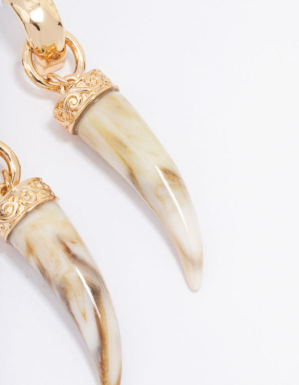 Gold Acrylic Marble Tusk Drop Earrings