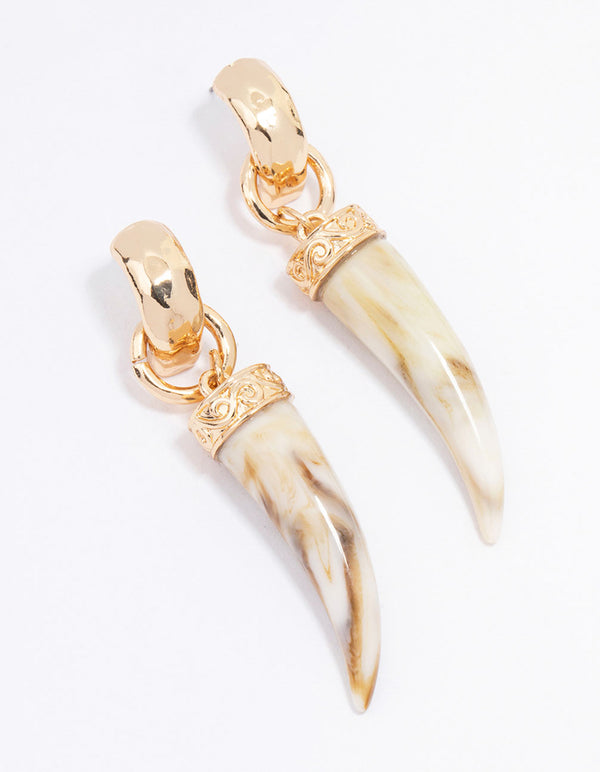 Gold Acrylic Marble Tusk Drop Earrings