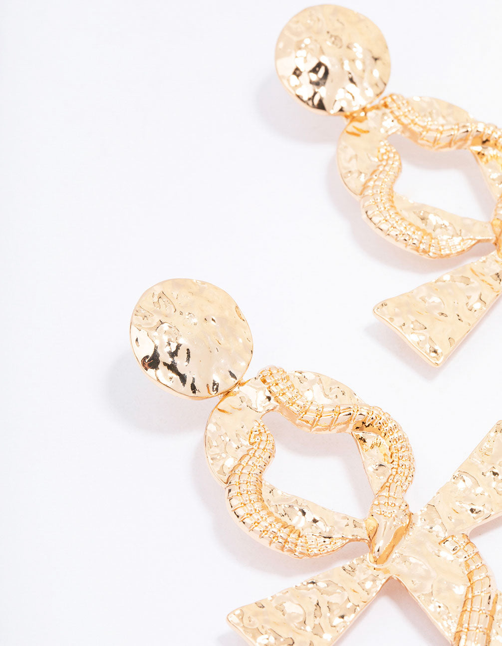 Gold Hammered Cross Wrap Drop Earrings