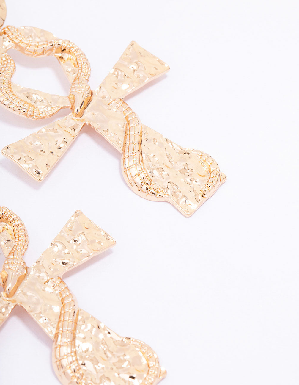 Gold Hammered Cross Wrap Drop Earrings