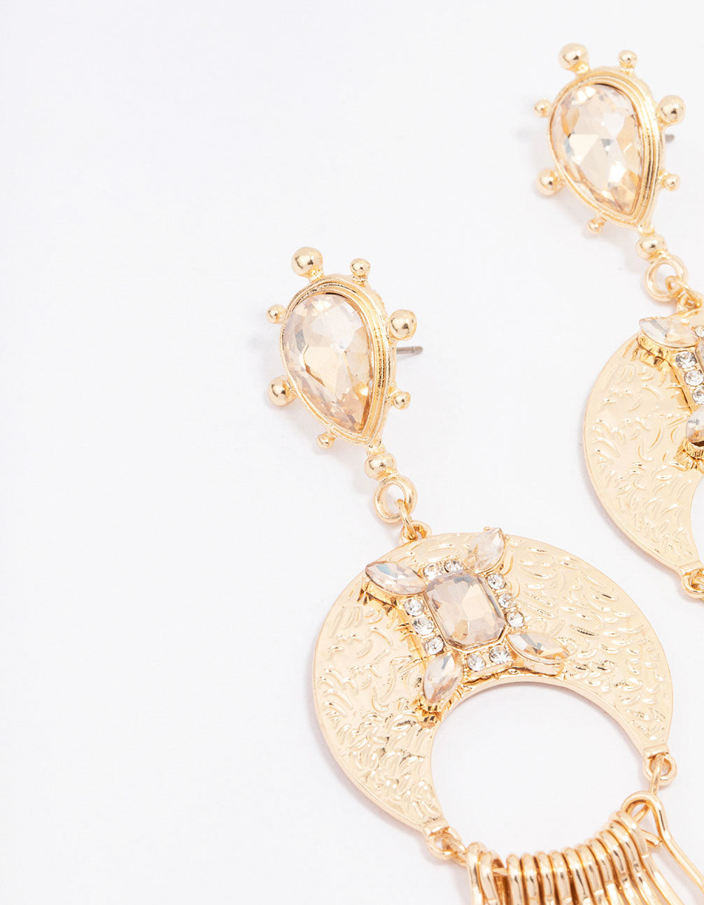 Gold Diamante Star Long Drop Earrings