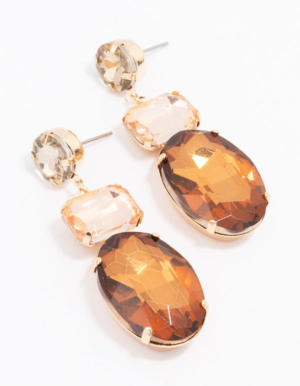 Gold Molten Amber Stone Statement Drop Earrings