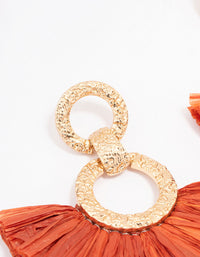 Gold Hammered Orange Raffia Link Drop Earrings - link has visual effect only
