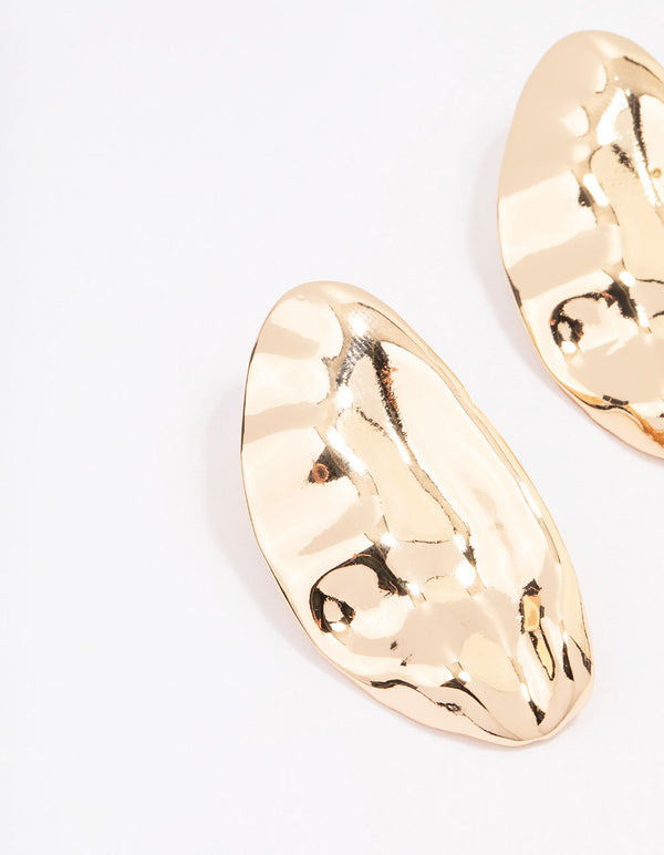 Gold Smooth Oval Drop Earrings