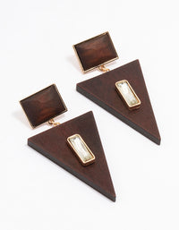 Wooden Triangular Diamante Drop Earrings - link has visual effect only