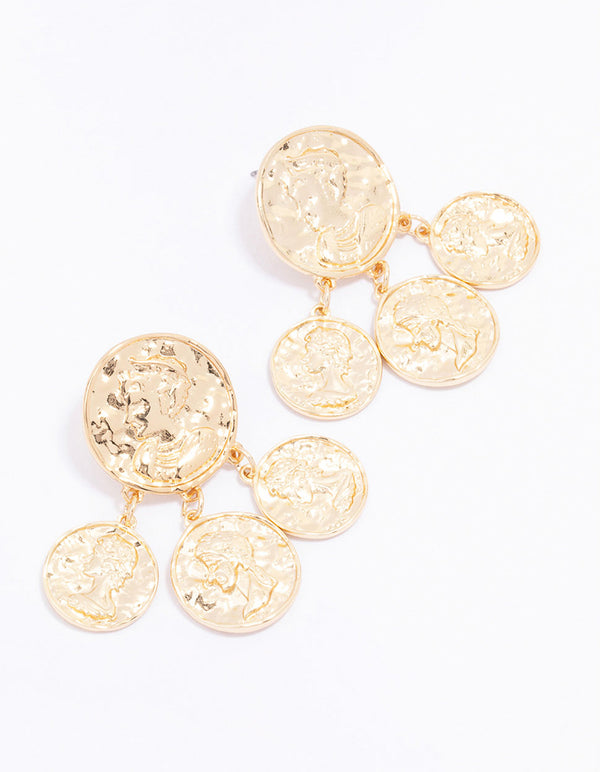 Gold Molten Coin Drop Earrings