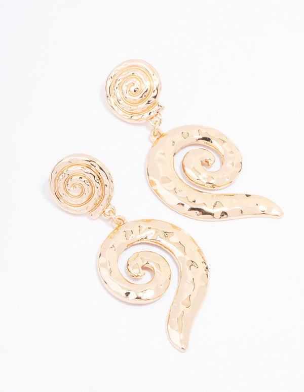Gold Hammered Twisted Drop Earrings