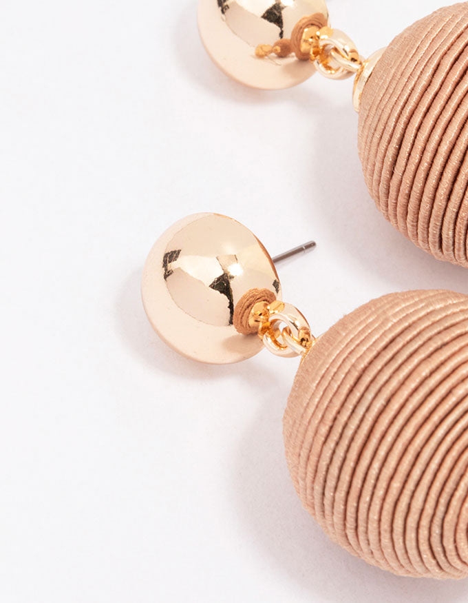 Gold Neutral Thread Ball Drop Earrings
