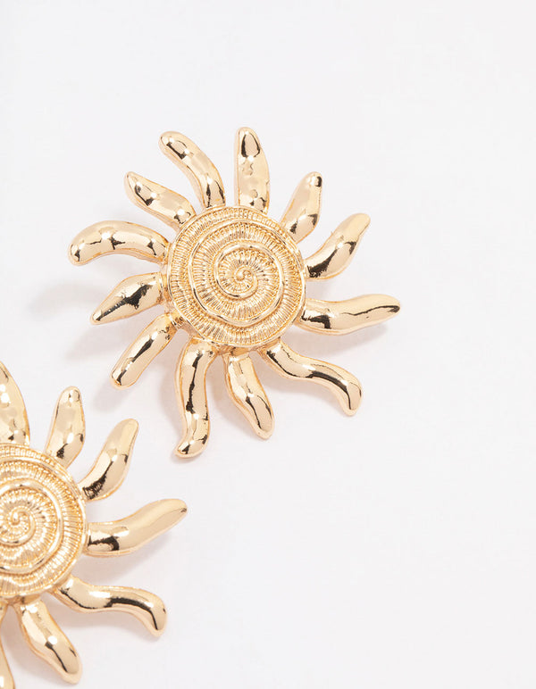 Gold Sun Statement Stud Earrings
