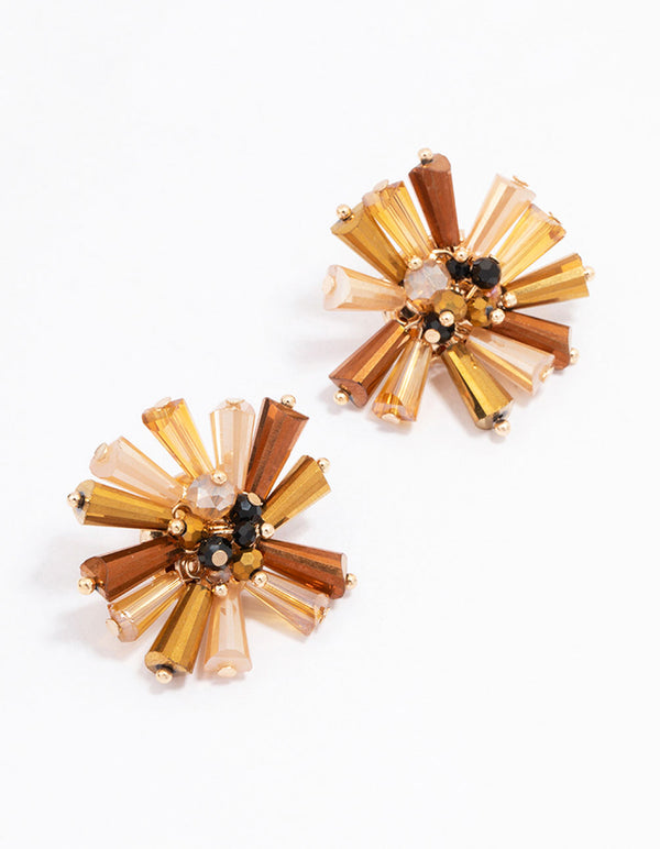 Gold Amber Beaded Stud Earrings