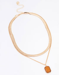 Gold Snake Chain Amber Layered Pendant Necklace - link has visual effect only