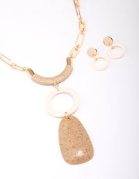 Gold Raffia Round Necklace & Earrings Set - link has visual effect only