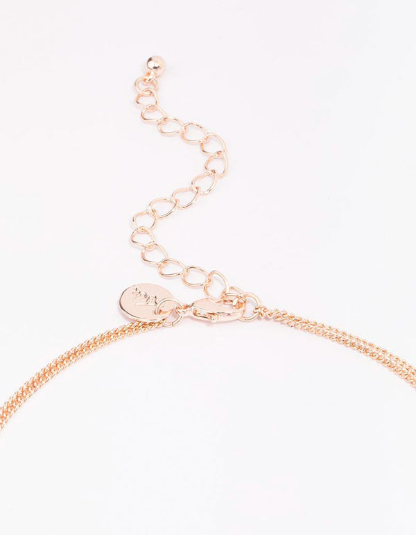Rose Gold Oval Drop Diamante Layered Necklace