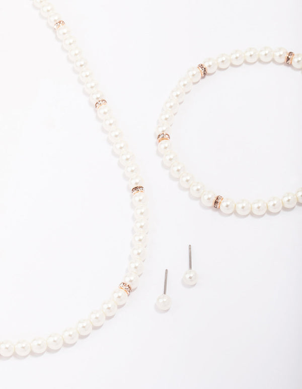 Rose Gold Pearl Matching Jewellery Set