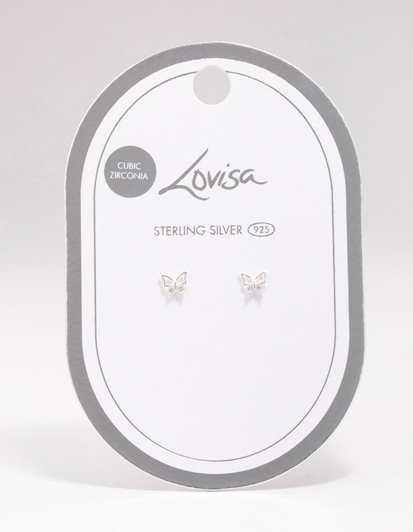Sterling Silver Cubic Zirconia Butterfly Stud Earrings