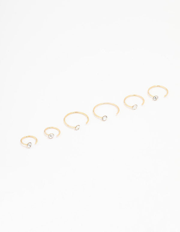 Gold Plated Surgical Steel Diamante Faux Nose Piercing Pack