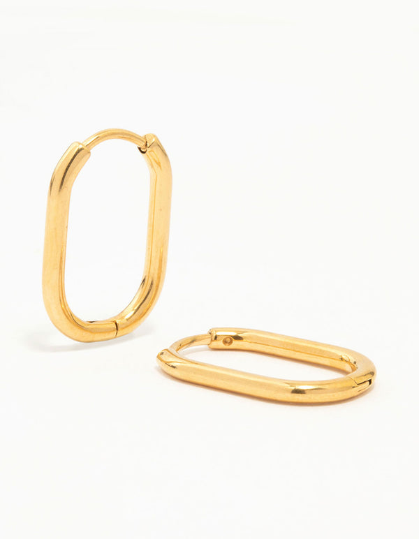 Gold Plated Surgical Steel Rounded Rectangular Hoop Earrings
