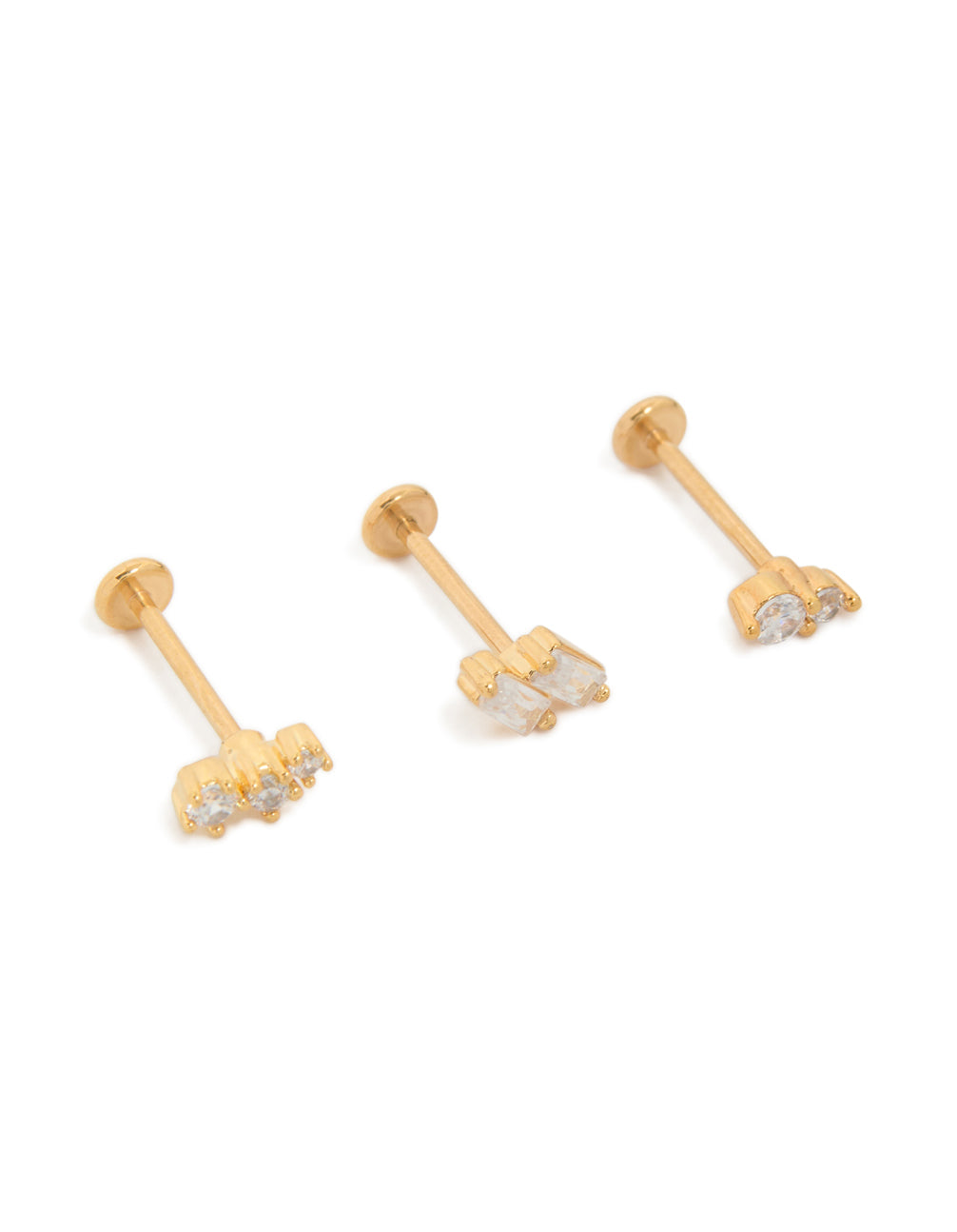 Gold Plated Surgical Steel Double Baguette Flat Back 3-Pack
