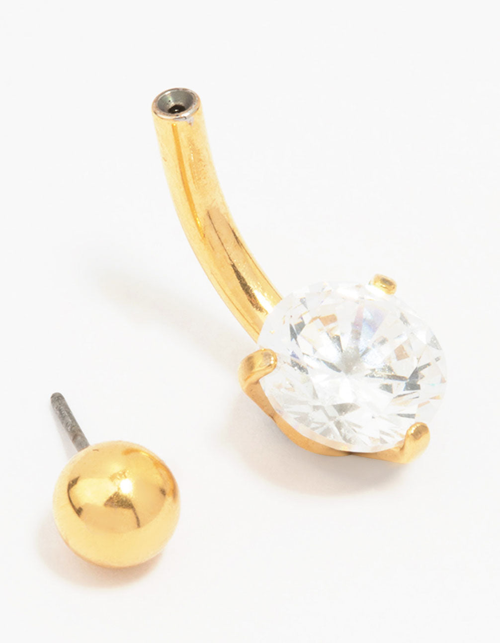Gold Plated Surgical Steel Round Cubic Zirconia Mini Threadless Belly Bar