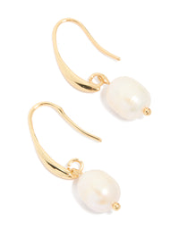 Gold Plated Freshwater Pearl Medium Hook Drop Earrings - link has visual effect only