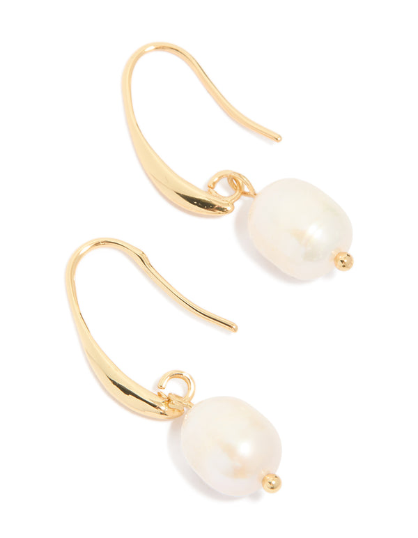 Gold Plated Freshwater Pearl Medium Hook Drop Earrings
