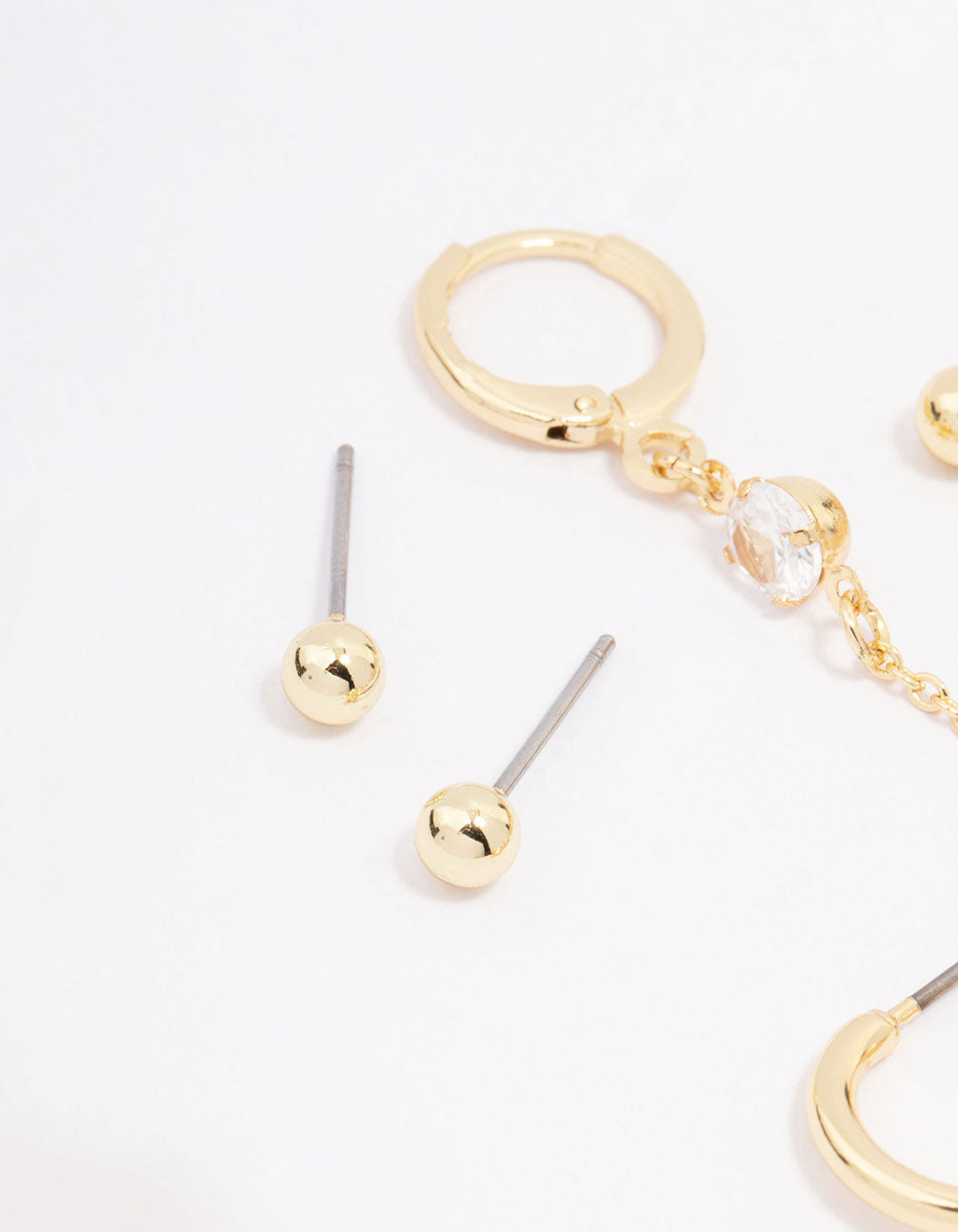 Gold Plated Baguette Hoop & Chain Earring 3-Pack